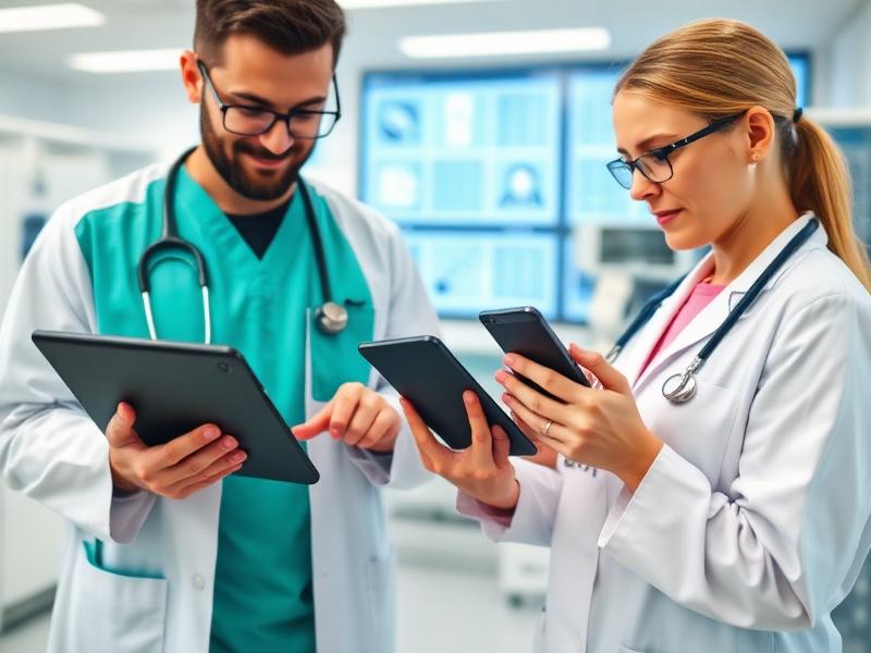 Healthcare professionals using digital technology